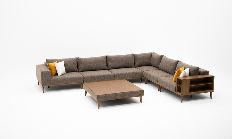 مبل ال گالری که به صورت پازلی چیدمان میشود . در کنار دسته آن